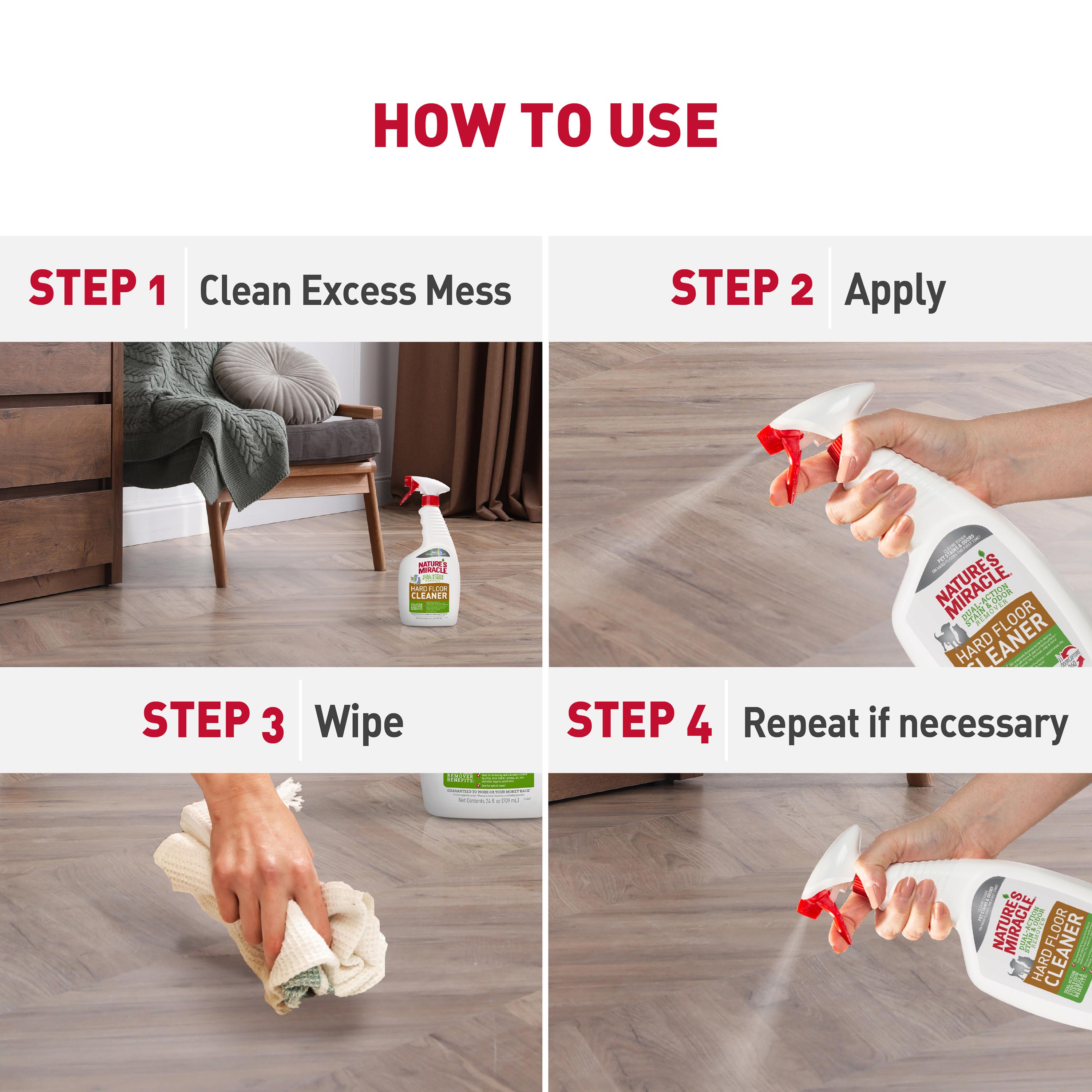 Nature s Miracle Hard Floor Cleaner 24 Ounces Dual Action Stain